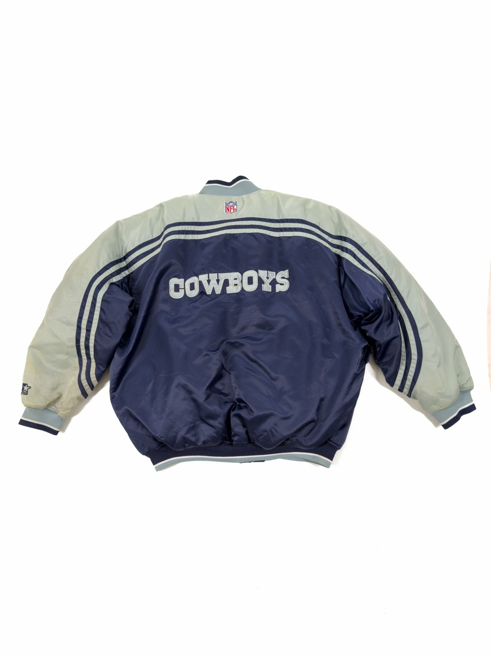 VTG Starter Pro Line Blue /Gray Dallas Cowboys Satin Bomber Jacket 2XL  - FLAWS
